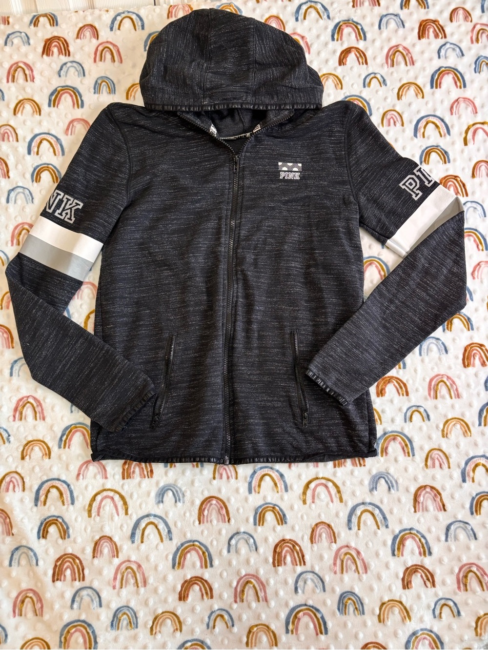 PINK Victoria's Secret Kids Hooded Zip-Up Jacket - Heathered Black